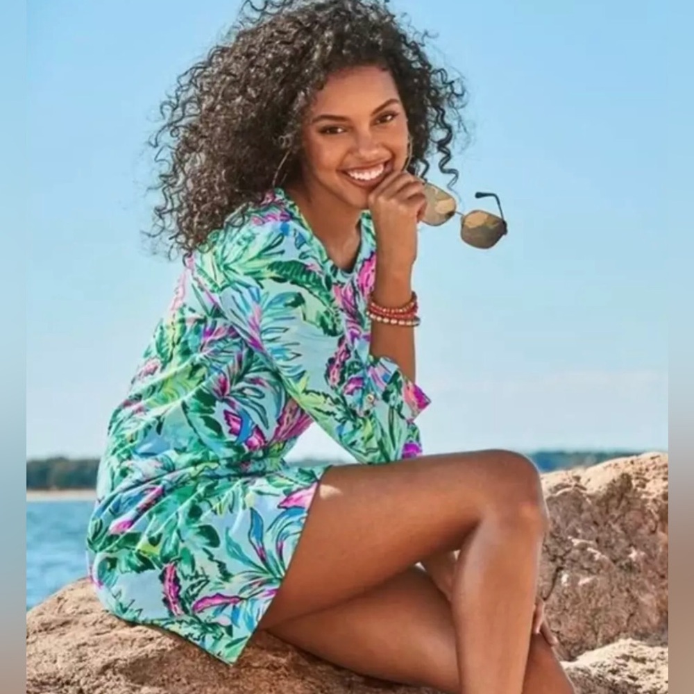 NWT Lilly Pulitzer Linden Dress in Porto Blue in the Trees Print Size L